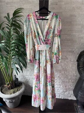 Eloquii Floral Garden Party Tie Waist Maxi Dress Size 18